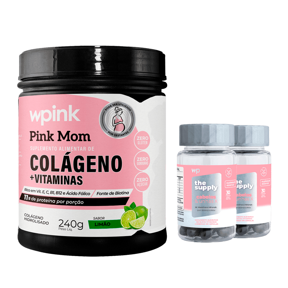 colágeno pink mom de limão - 240g + 2 cabelos e unhas X - wp