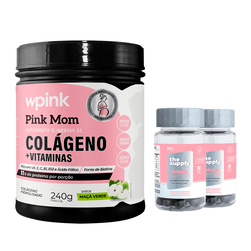 colágeno pink mom de maçã verde - 240g + 2 cabelos e unhas X - wp