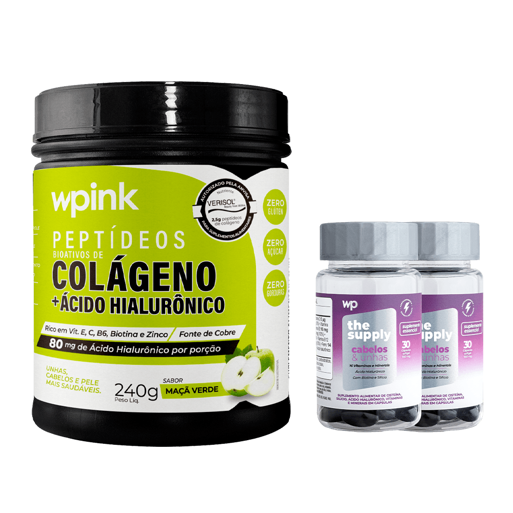 colágeno de maçã verde - 240g + 2 cabelos e unhas - wp