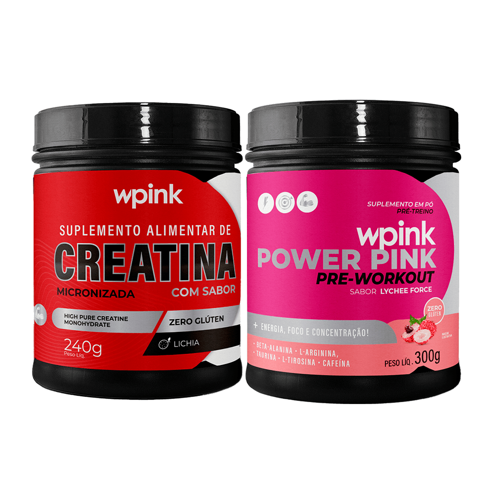 creatina de lichia 240g - power pink de lichia 300g - pré-treino - wp