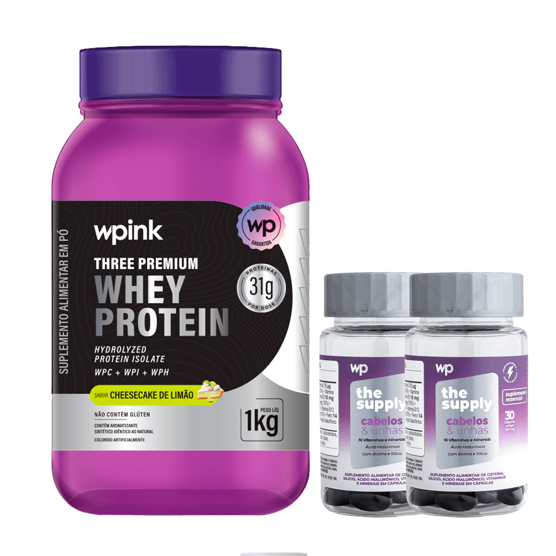 three premium whey protein limão – 1 kg + 2 cabelos e unhas -wp