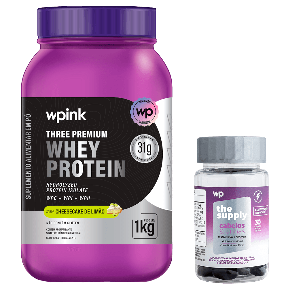 three premium whey protein limão – 1 KG + cabelos e unhas - wp