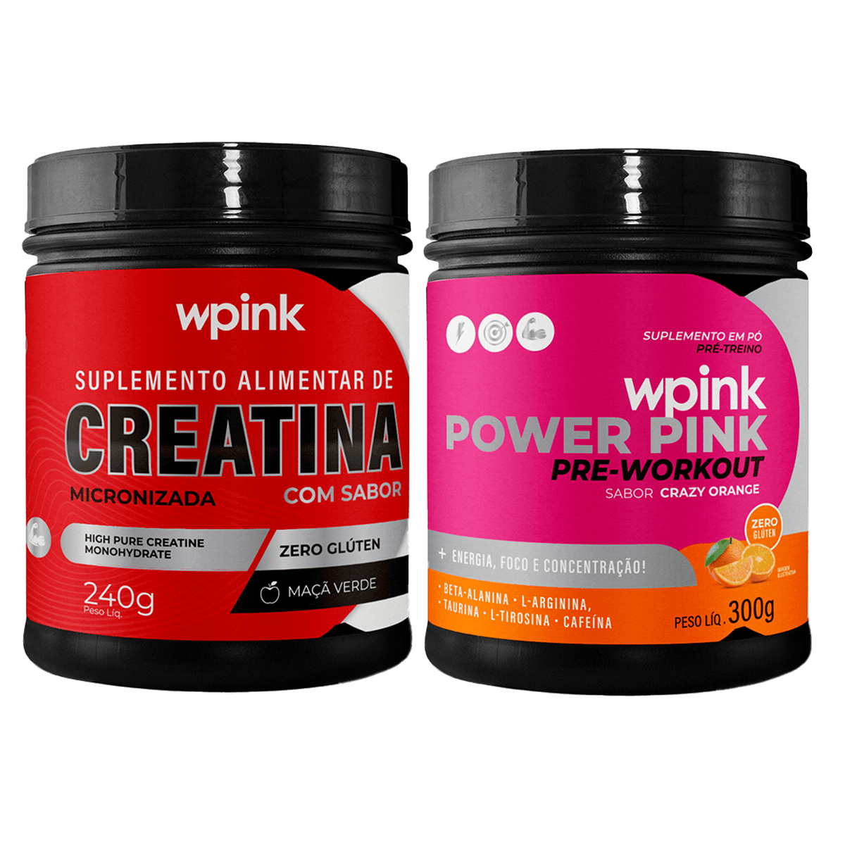 creatina maçã verde 240g - super power pink de laranja - pré-treino – 300g