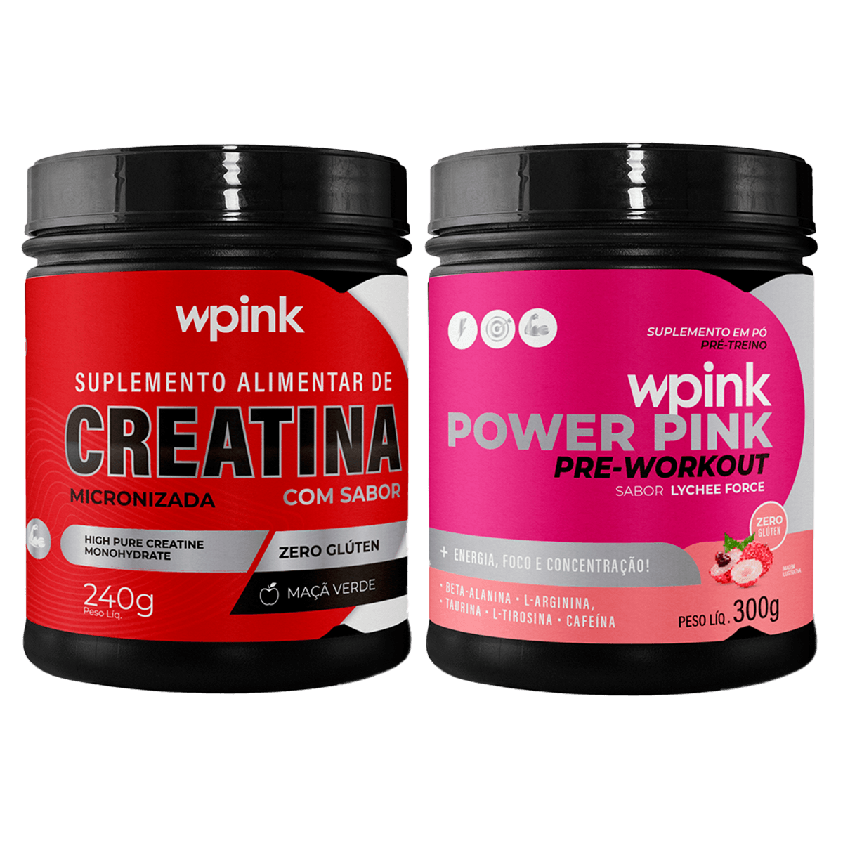 creatina maçã verde 240g - super power pink de lichia - pré-treino – 300g