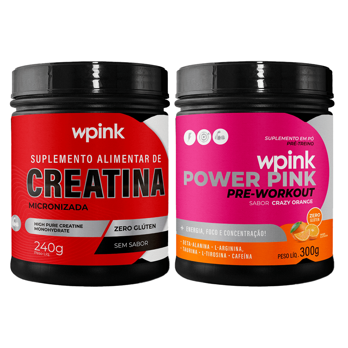creatina sem sabor 240g - super power pink de laranja - pré-treino – 300g