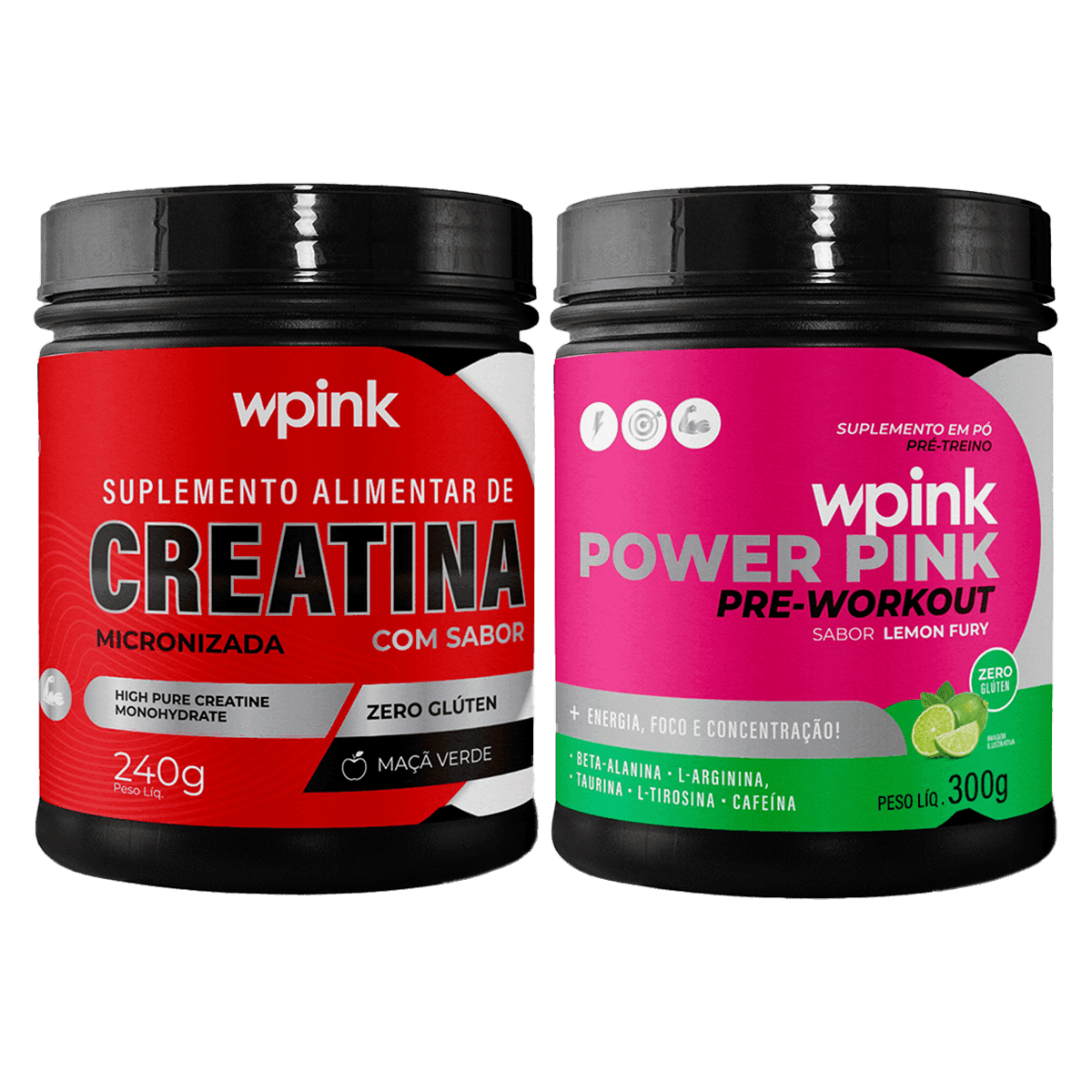 creatina maçã verde 240g - super power pink de limão - pré-treino – 300g