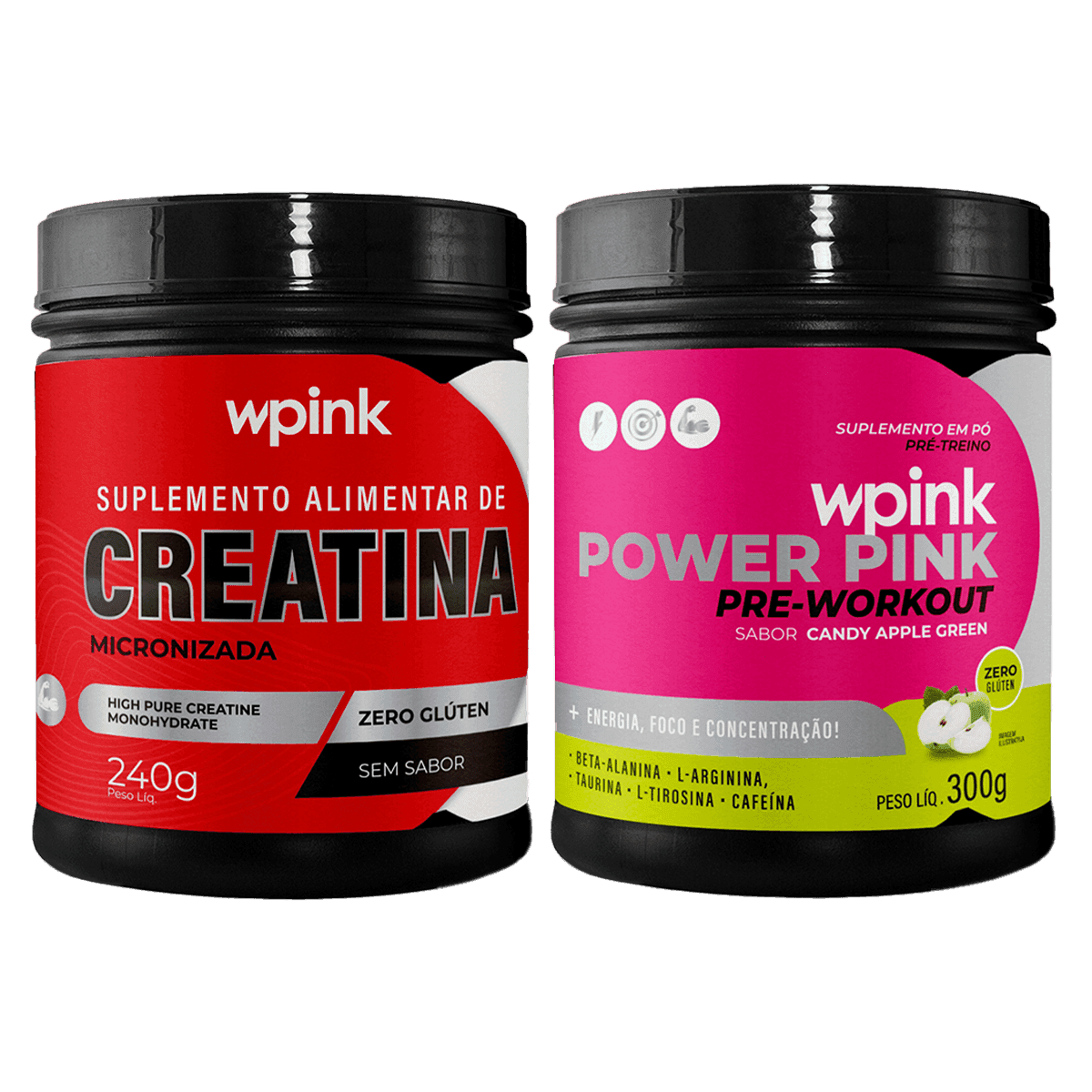 creatina sem sabor 240g - super power pink de maçã verde - pré-treino – 300g