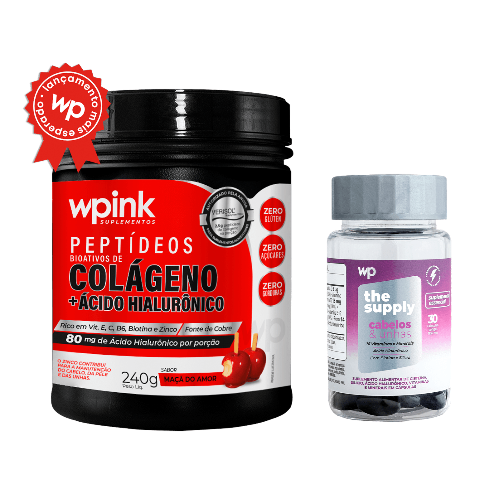 colágeno de maçã do amor - 240g + cabelos e unhas - wp