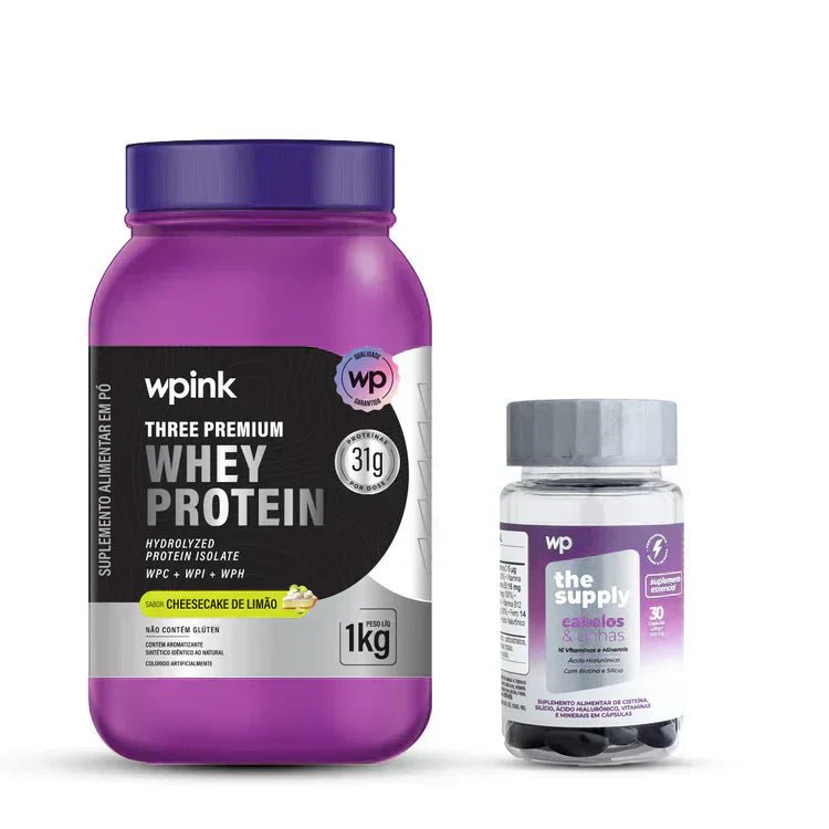 Three Premium Whey Protein Cheesecake de Limão WP – 1 KG + cabelos e unhas